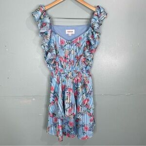 Yumi‎ Kim Eden Mulberry Angel Floral Dress Sz M Ruffle Fairy Mini Blue Metallic